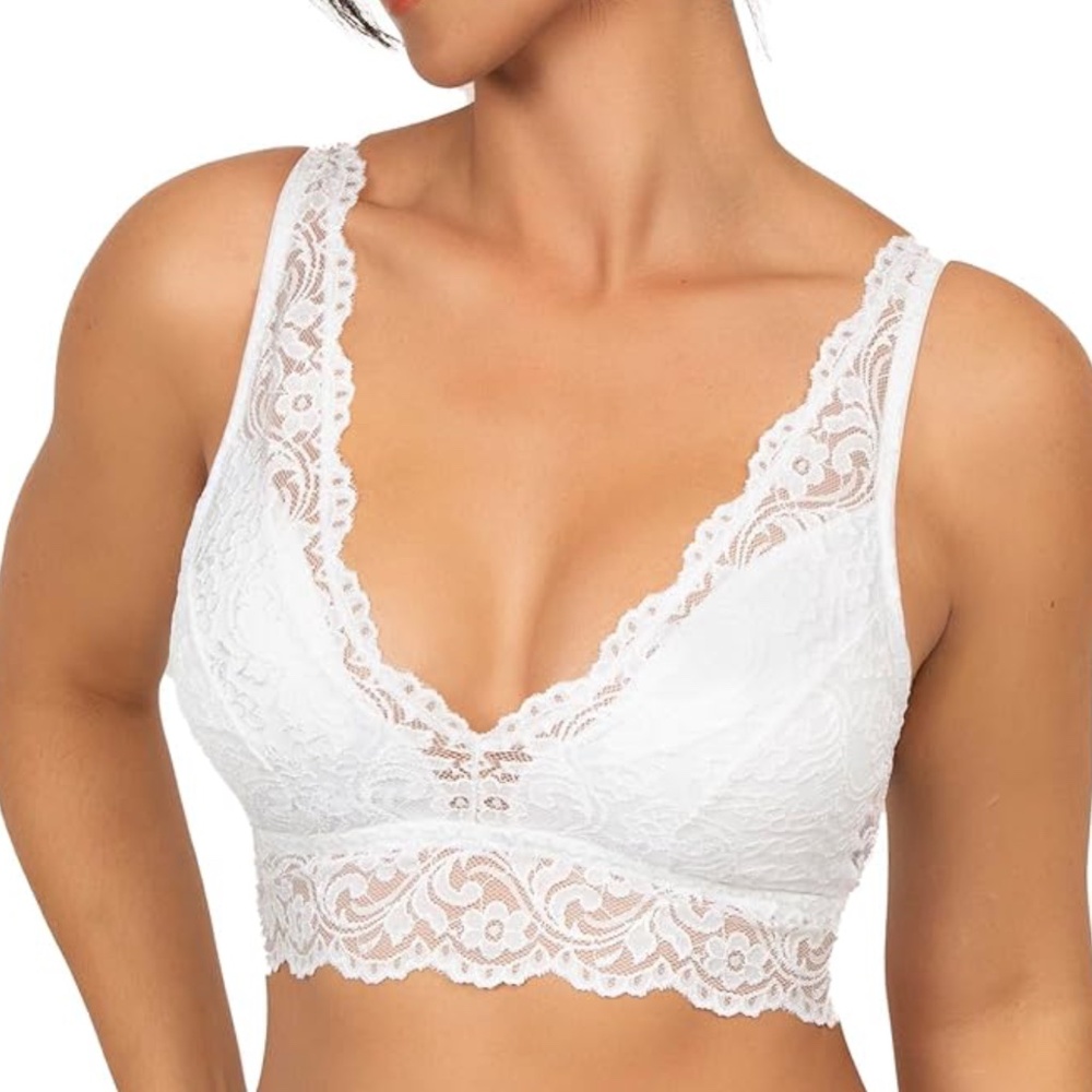 NWOT Smart & Sexy White Lace Deep V Bralette Bra Size XL